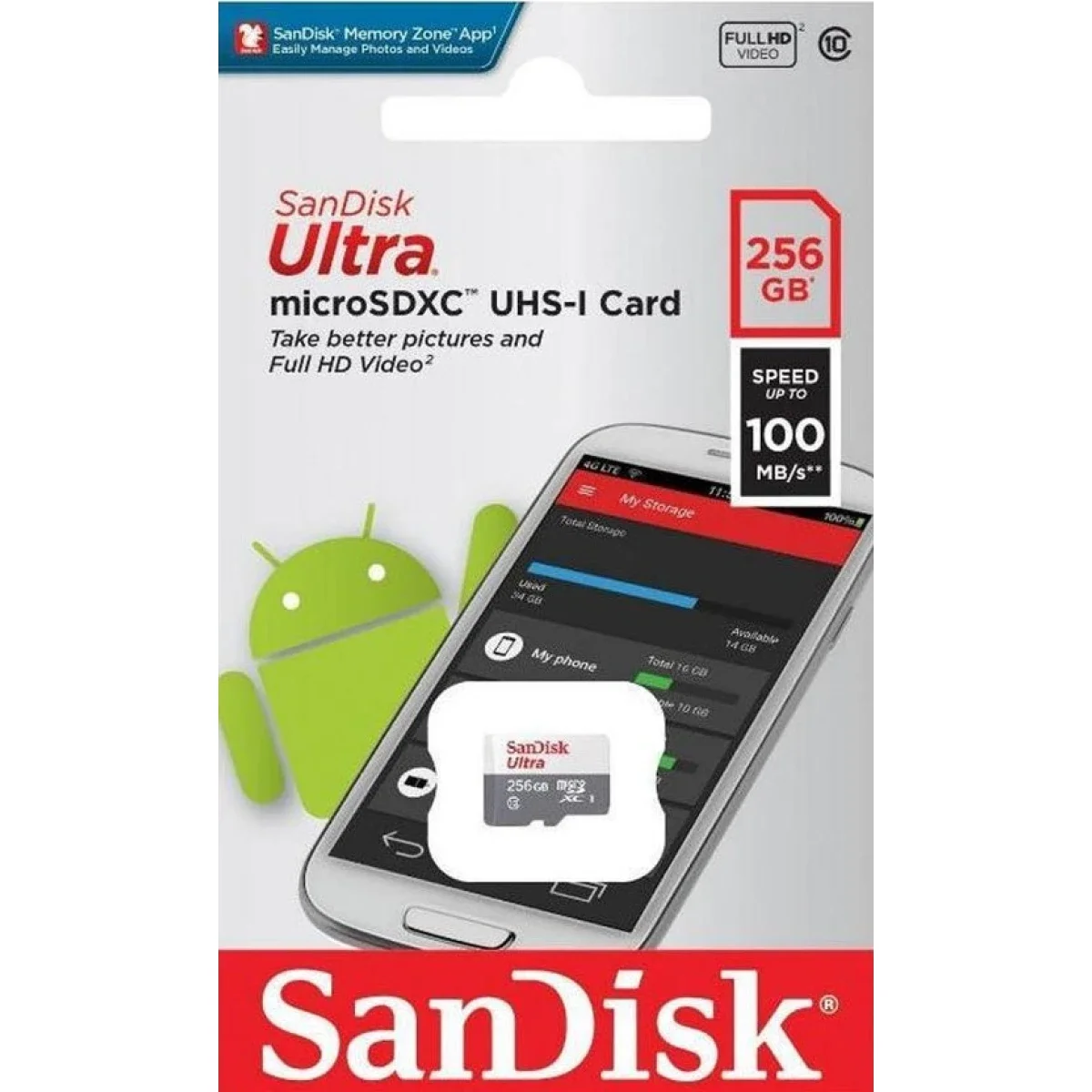 SanDisk Ultra 256GB microSDXC UHS-I Memory Card Up to 100 MB/s Class 10