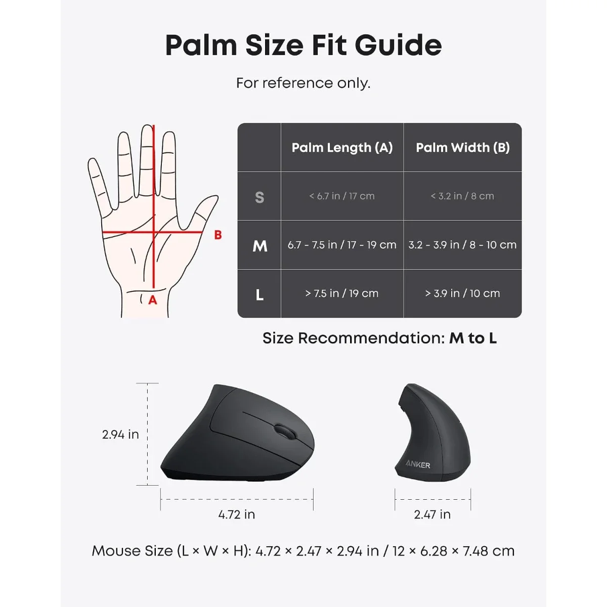 Anker 2.4GHz Wireless Vertical Ergonomic Optical Mouse, 800/1200/1600 DPI, Black - Thumbnail 5