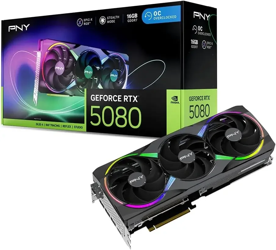 PNY GeForce RTX 5080 ARGB EPIC-X RGB Overclocked Triple Fan 16GB GDDR7 Graphics Card