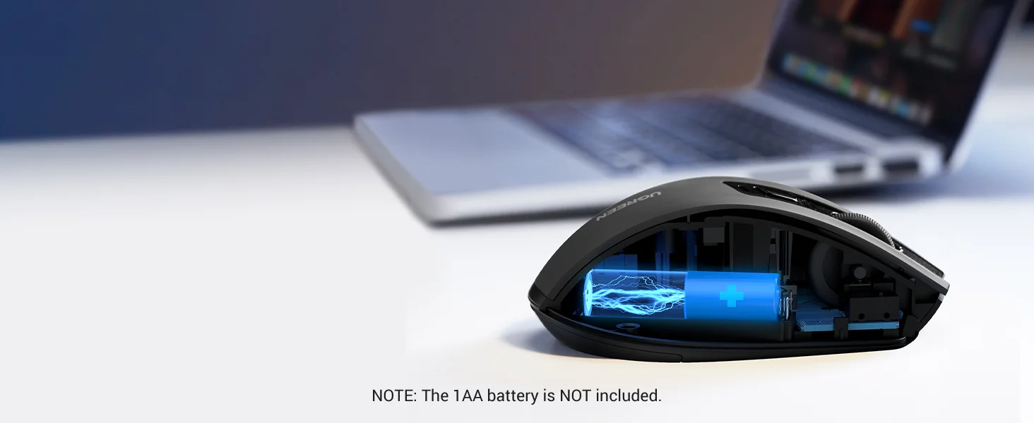Ugreen Ergonomic Wireless Mouse 2.4GHz + Bluetooth, 4000 DPI, Silent Click, Black - Thumbnail 17