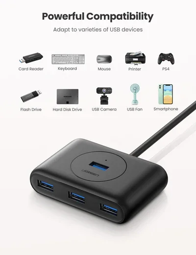 موزع USB 3.0 ‏4 منافذ Ugreen 20291/20290 بسرعة نقل بيانات 5Gbps - Thumbnail 4