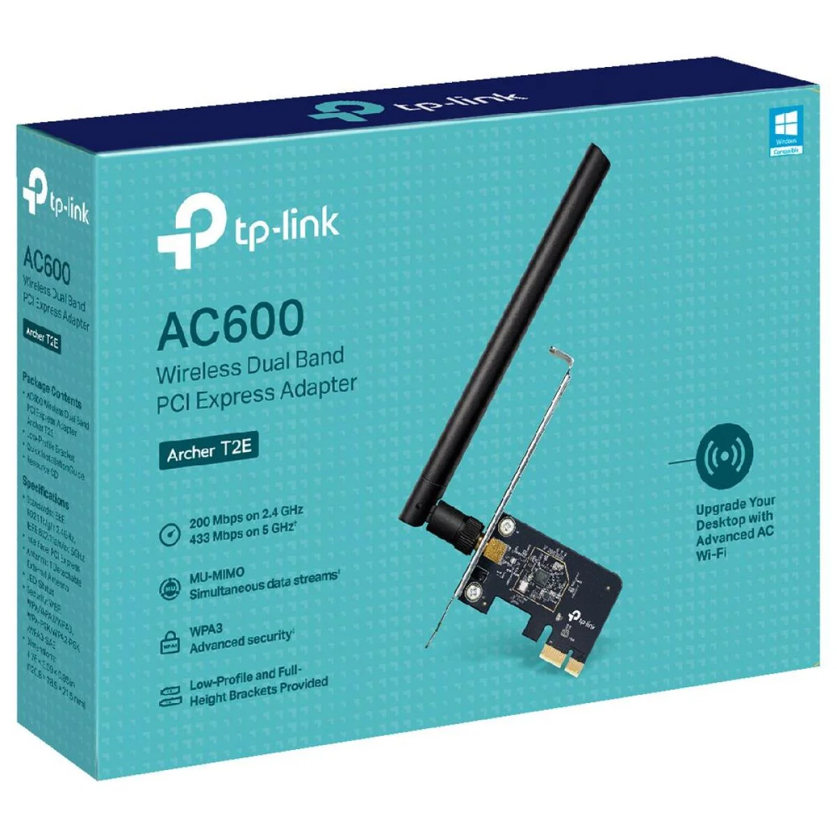 بطاقة واي فاي TP-LINK Archer T2E AC600 PCIe ثنائية النطاق مع هوائي عالي الكسب