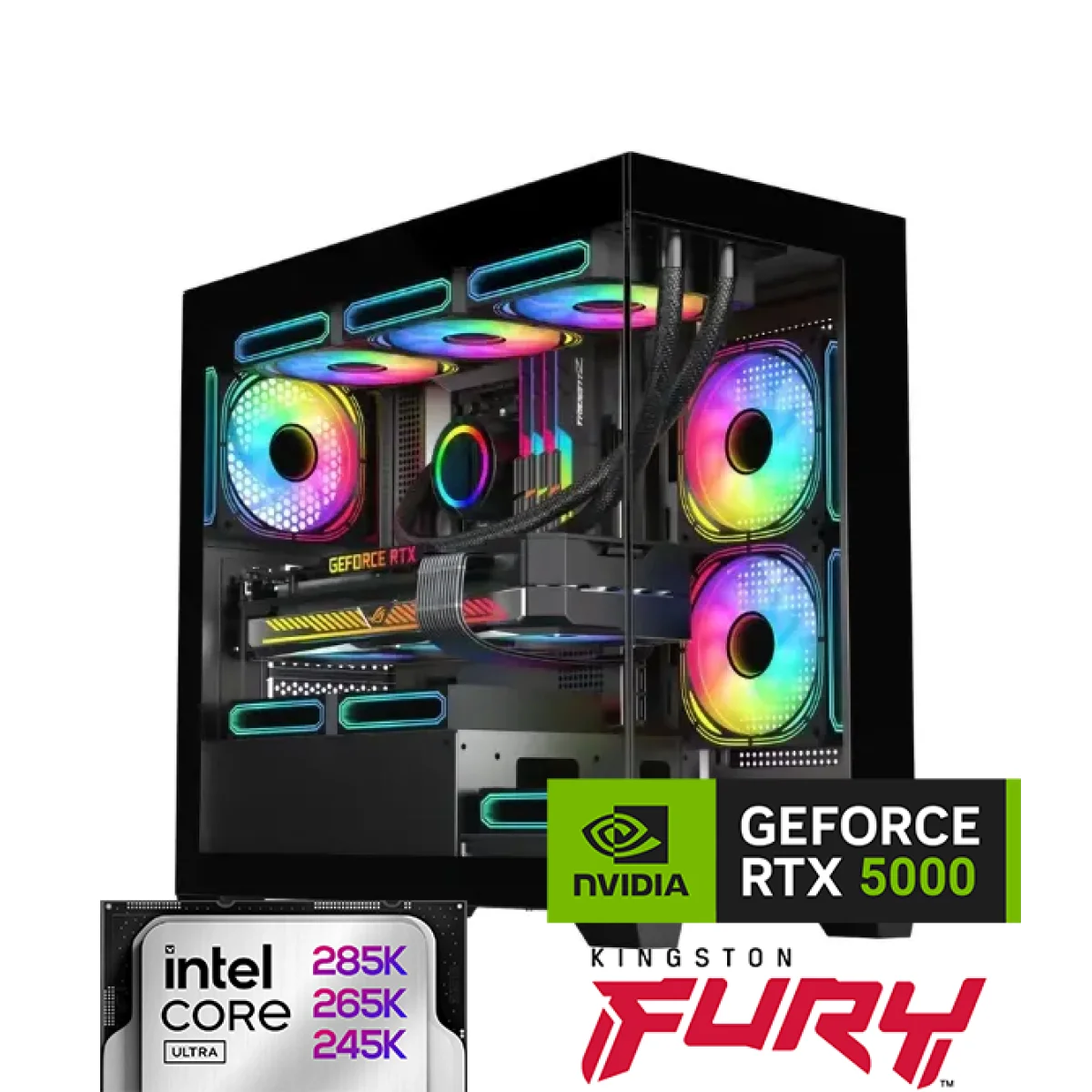 كمبيوتر ألعاب مكتبي GTS Ultra 5 بمعالج Intel Core Ultra 5 250K PLUS، 18 نواة وتيربو 5.3GHz، وكرت GeForce RTX 5060 8GB GDDR7، رام 16GB DDR5 6000MHz، تخزين 1TB NV3 6000MB/s، تبريد مائي AIO 360mm – Ultra Lake
