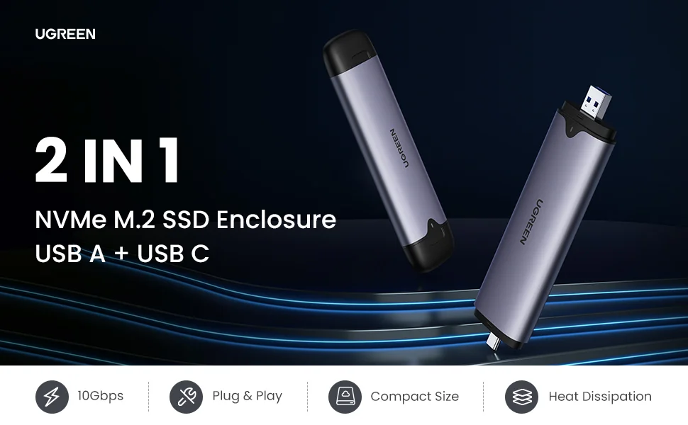 Ugreen M.2 NVMe SSD Enclosure with USB-C and USB-A, 10Gbps - Thumbnail 9