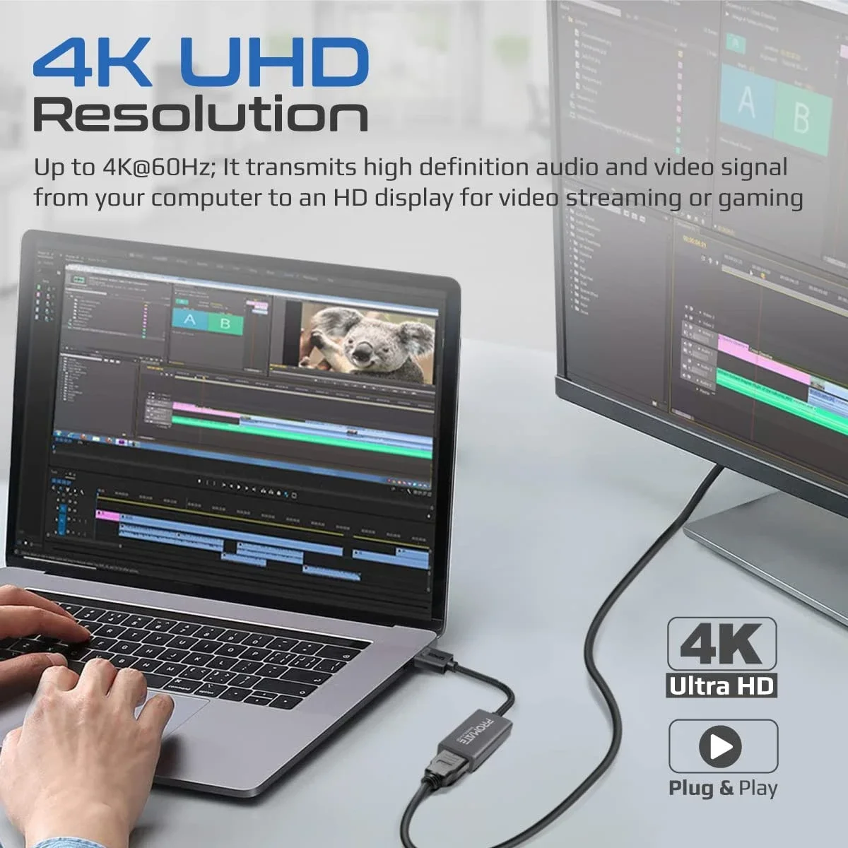 محول DisplayPort إلى HDMI من Promate MediaLink-DP بدقة 4K 60Hz مع كابل نايلون مجدول - Image 2