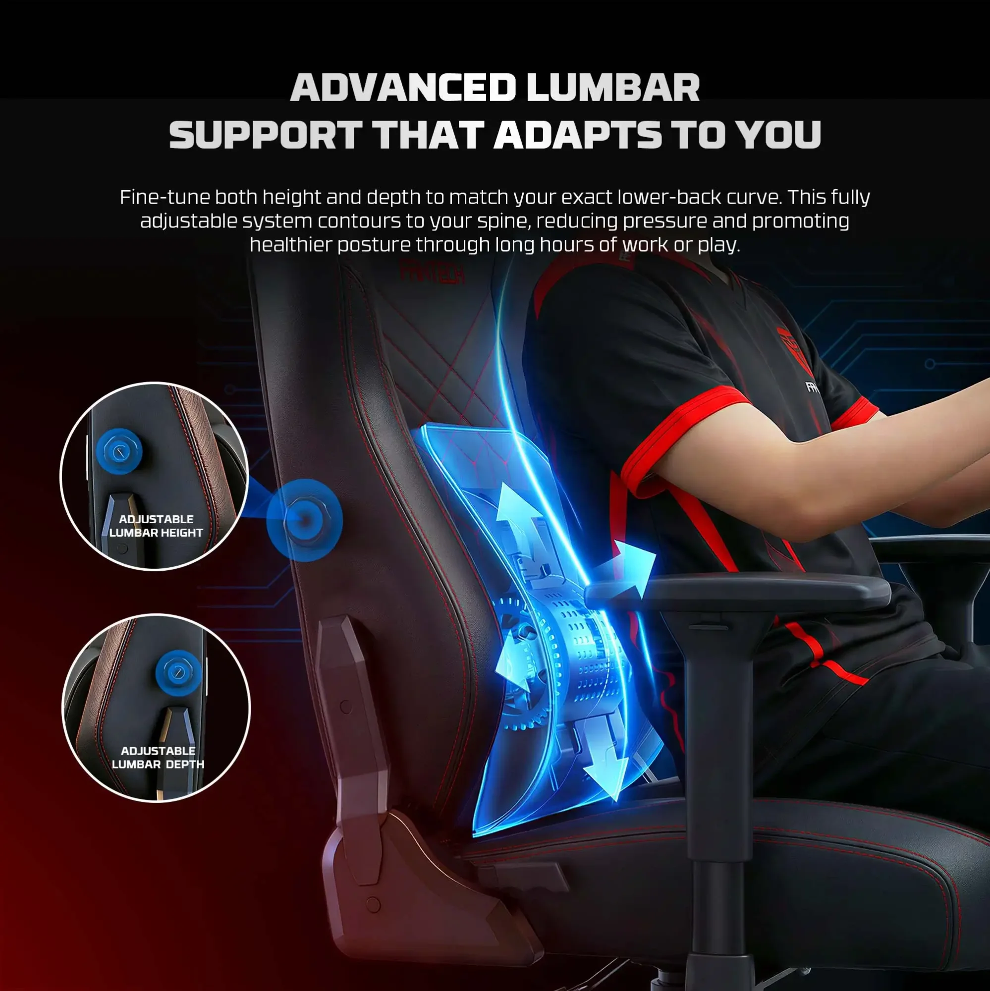 Fantech GC284P NEO ARC PRO Gaming Chair with Magnetic Memory Foam Headrest and Adjustable Lumbar Support - Image 8