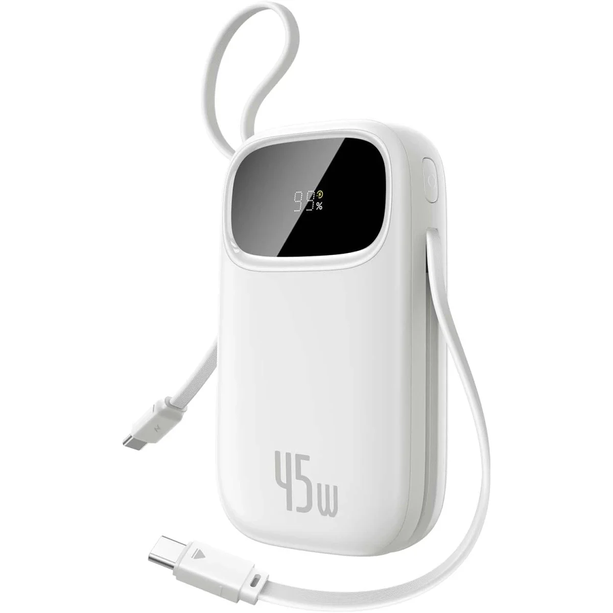 Baseus Qpow 3 10000mAh 45W Power Bank with 2 Built-in USB-C Cables - White
