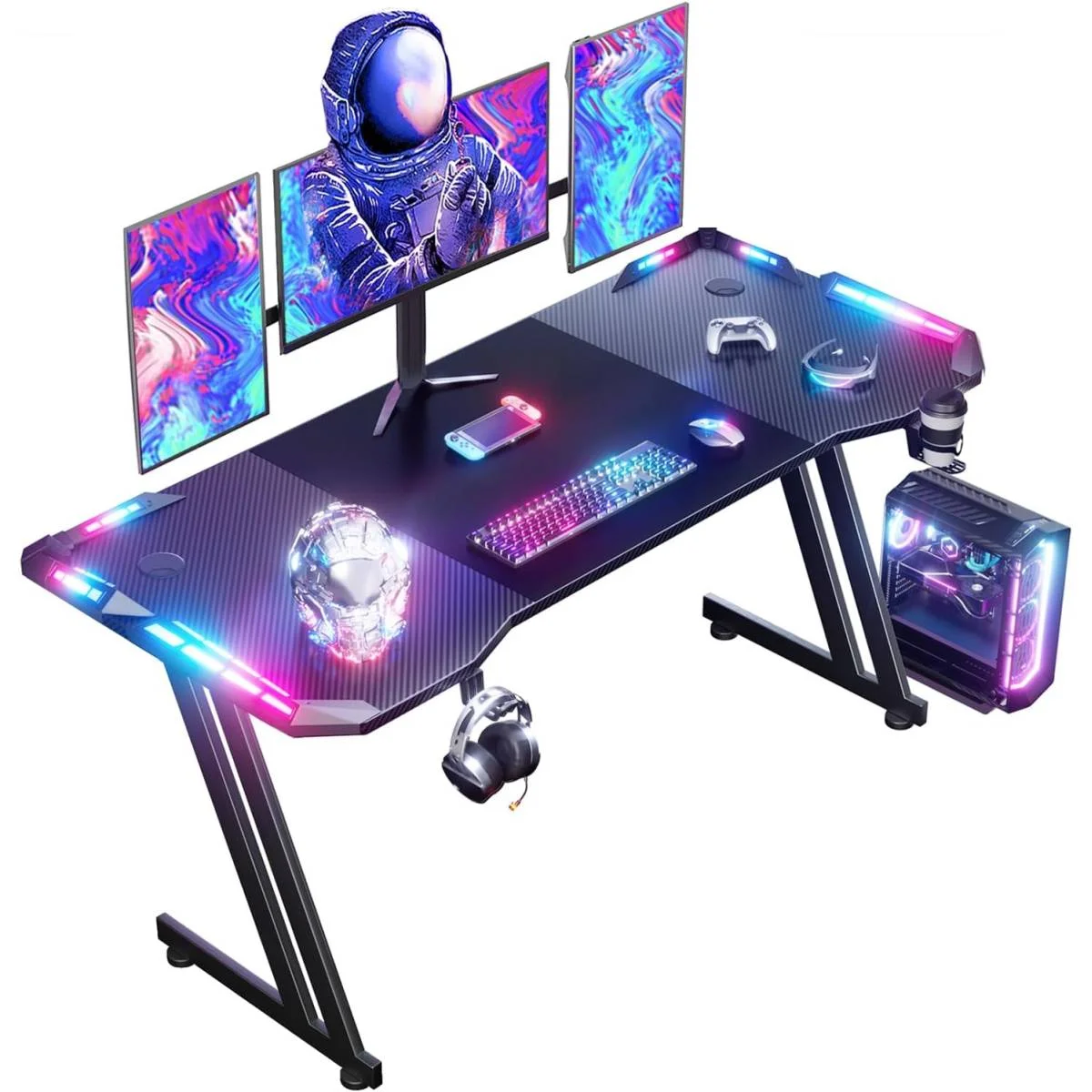 طاولة ألعاب HLONONE 160 × 60 سم كاربون فايبر RGB بإطار ZZ - Image 2