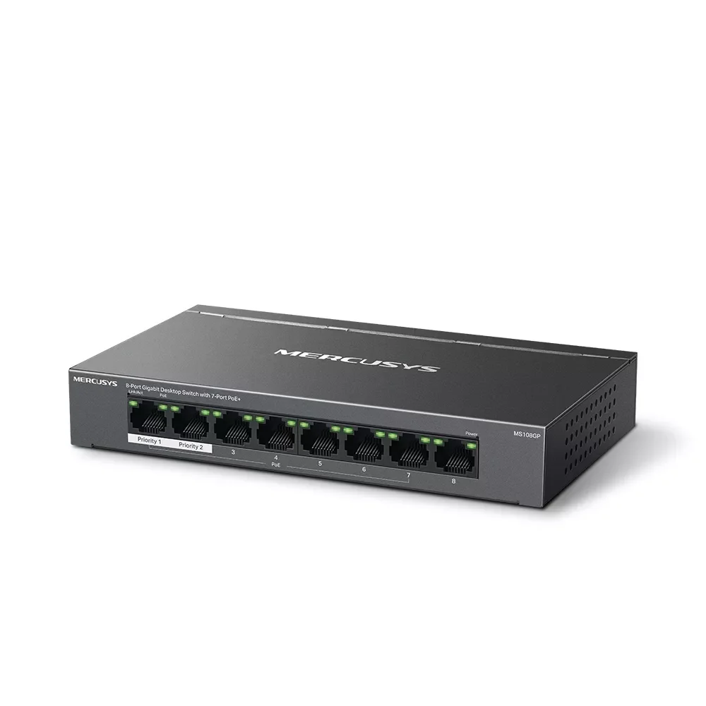 سويتش MERCUSYS MS108GP مكتبي جيجابت 8 منافذ مع 7 منافذ PoE+ - Thumbnail 8