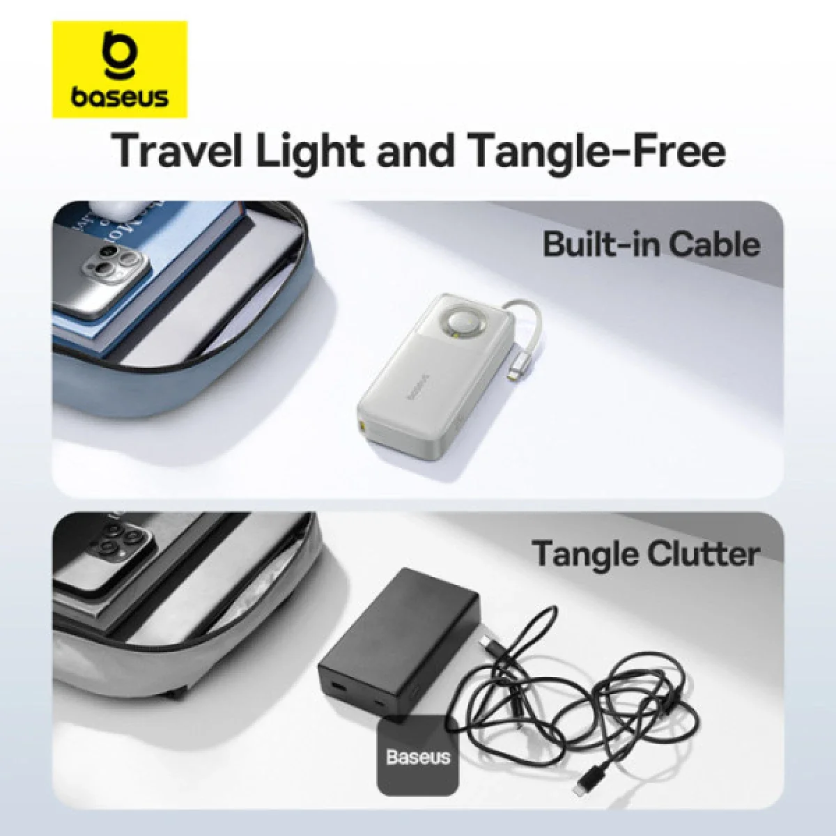 Baseus Free2Pull 20000mAh 65W Power Bank with Retractable USB-C Cable - Silver - Thumbnail 7