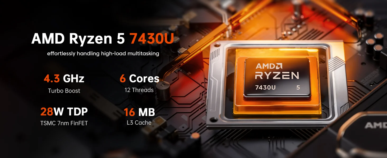 كمبيوتر صغير ACEMAGIC W1 بنظام Barebone مع AMD Ryzen 5 7430U ورسوميات Vega 7 لون فضي - Thumbnail 10