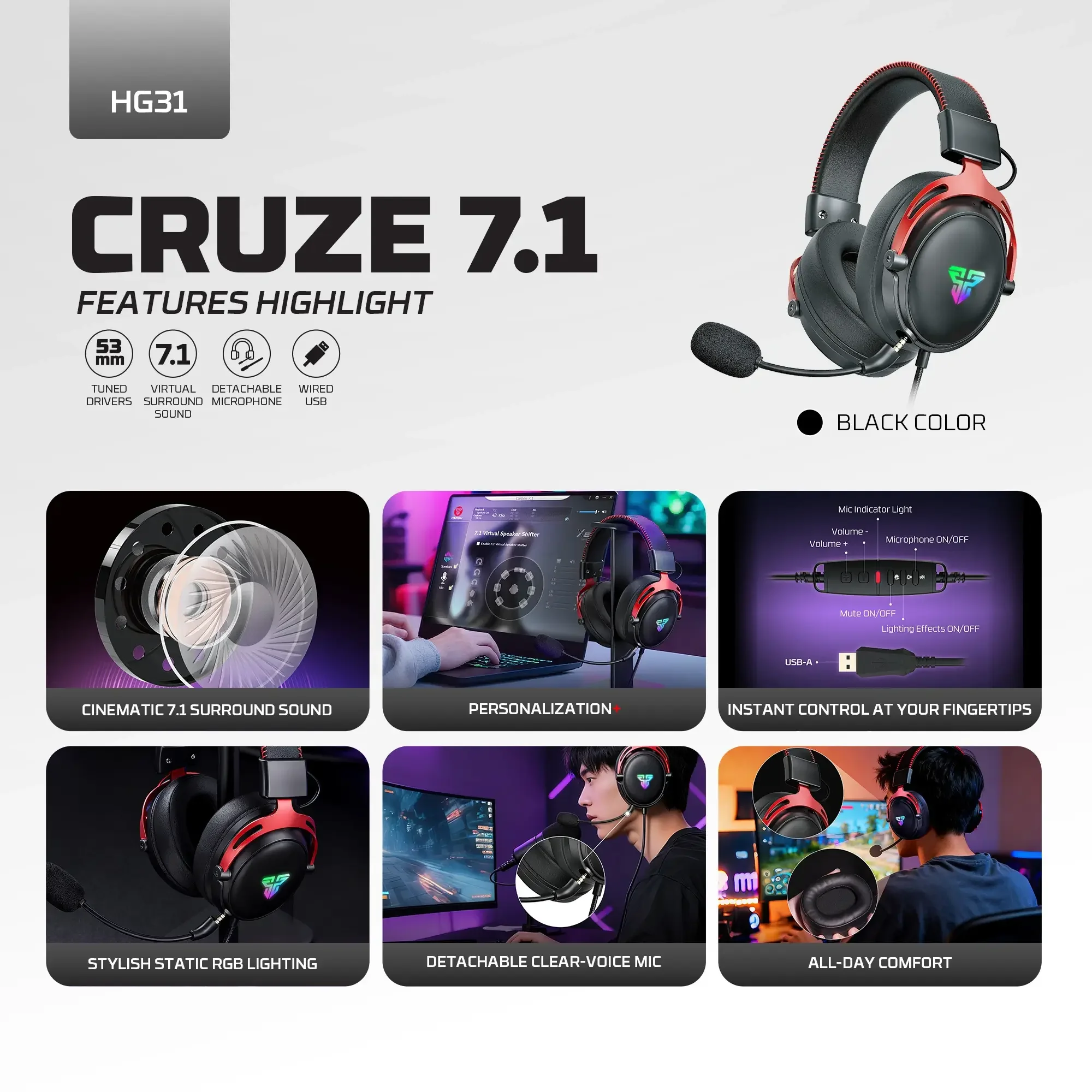 سماعة رأس للألعاب Fantech HG31 Cruze بصوت محيطي 7.1 - سماعة رائعة - Image 4