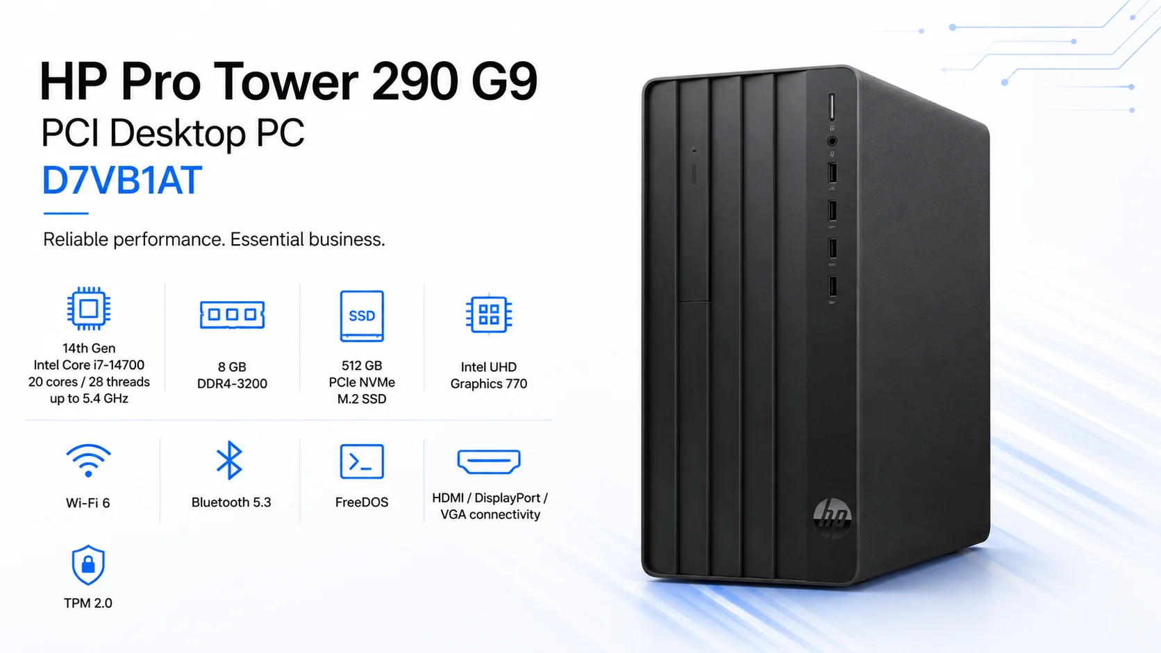 HP Pro Tower 290 G9 PCI Desktop PC with Intel Core i7-14700, 8GB RAM, 512GB SSD - Image 3