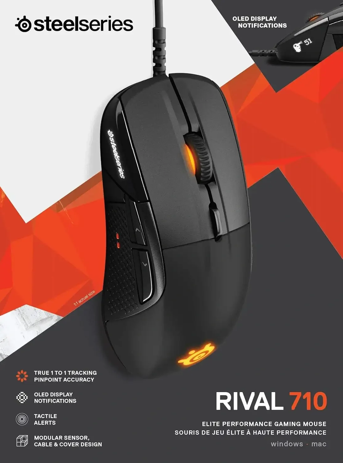 ماوس ألعاب ممتاز SteelSeries Rival 710 مع حساس 12000 CPI وشاشة OLED وتنبيهات لمسية وإضاءة RGB - Image 4
