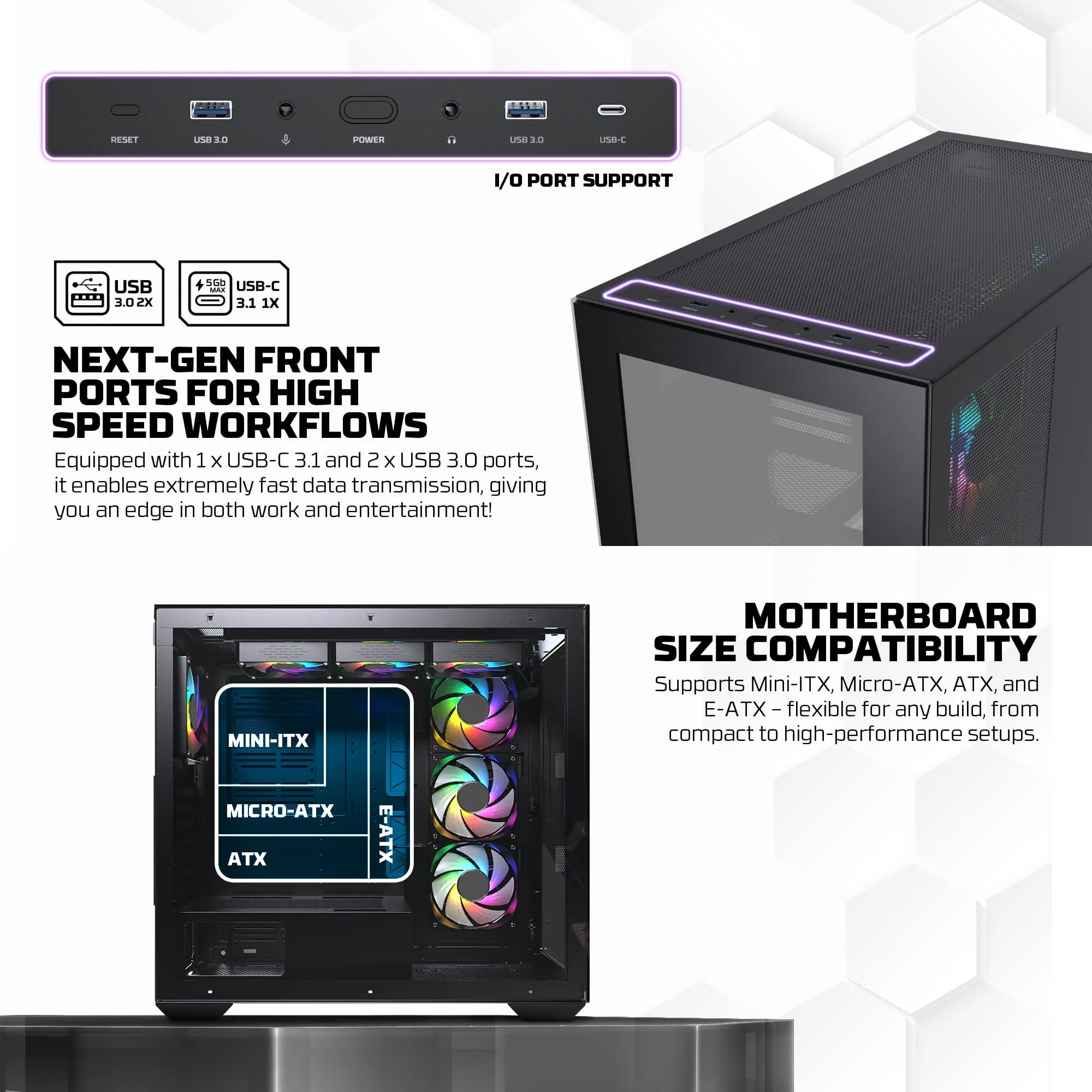 صندوق كمبيوتر Fantech CG87 LUMINA XL Full Tower باللون الأسود - Image 9