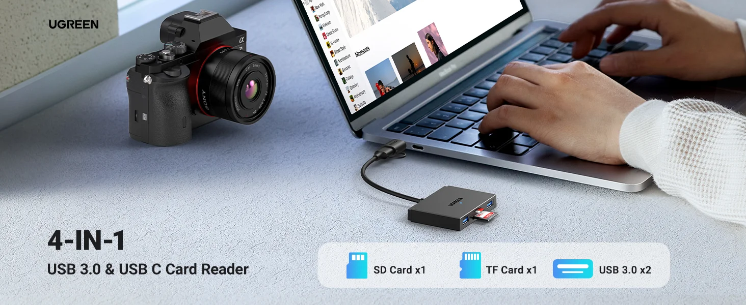 قارئ بطاقات Ugreen 4 في 1 USB-C وUSB-A لبطاقات SD وTF مع منفذي USB 3.0 بسرعة 5Gbps - Thumbnail 9