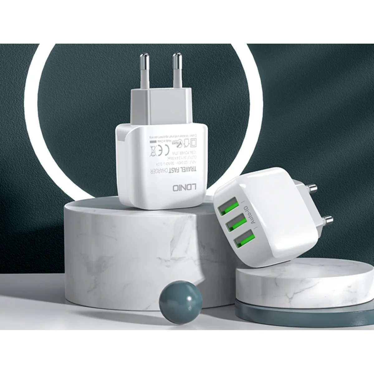 LDNIO A3312 17W 3-Port USB-A AUTO-ID EU Wall Charger with Fast Charging