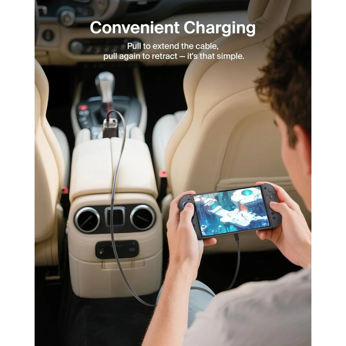 Belkin 75W USB-C Car Charger with 30in Retractable USB-C Cable - Black - Thumbnail 5