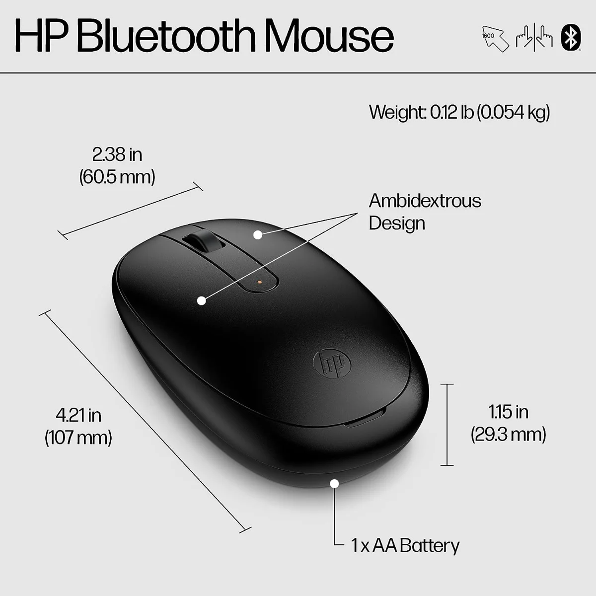 HP 240 Bluetooth Mouse with Bluetooth 5.1 Wireless Connectivity, 1600 DPI - Thumbnail 3