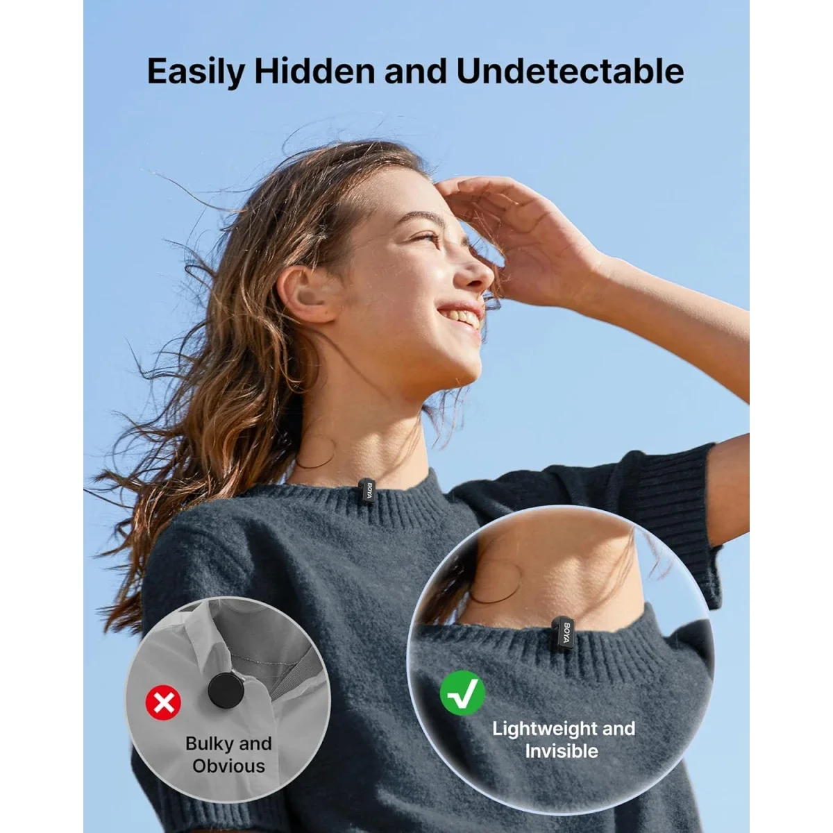 Boya mini 2-02 Type-C Wireless Lavalier Microphones for iPhone 15/16/17 & Android, Silver - Thumbnail 3