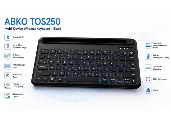 لوحة مفاتيح ABKONCORE TOS250 لاسلكية بلوتوث 5.1 بإضاءة RGB و78 مفتاح - Thumbnail 8