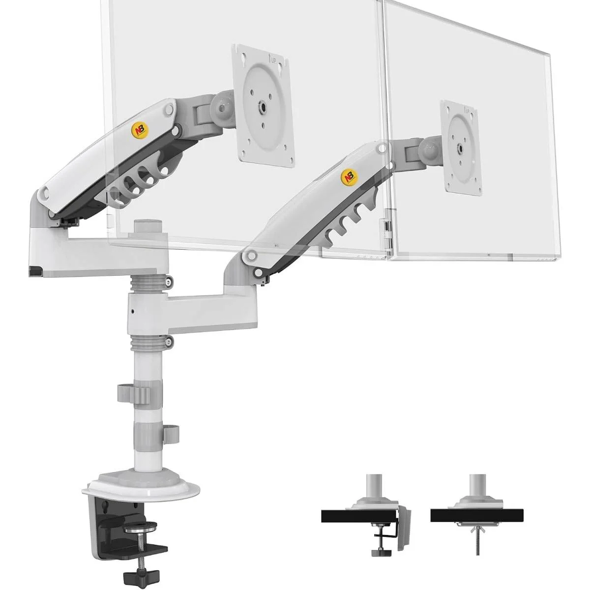North Bayou H180 Dual Monitor Desk Mount Arm for 2 Screens up to 27-Inch, 9 kg Each, White - Thumbnail 2