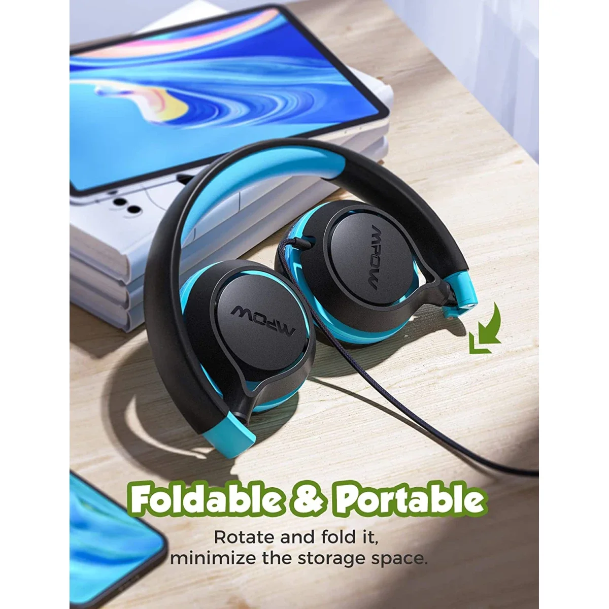 Mpow CHE1 Kids Wired Headphones with 94dB Volume Limit, Blue - Thumbnail 7