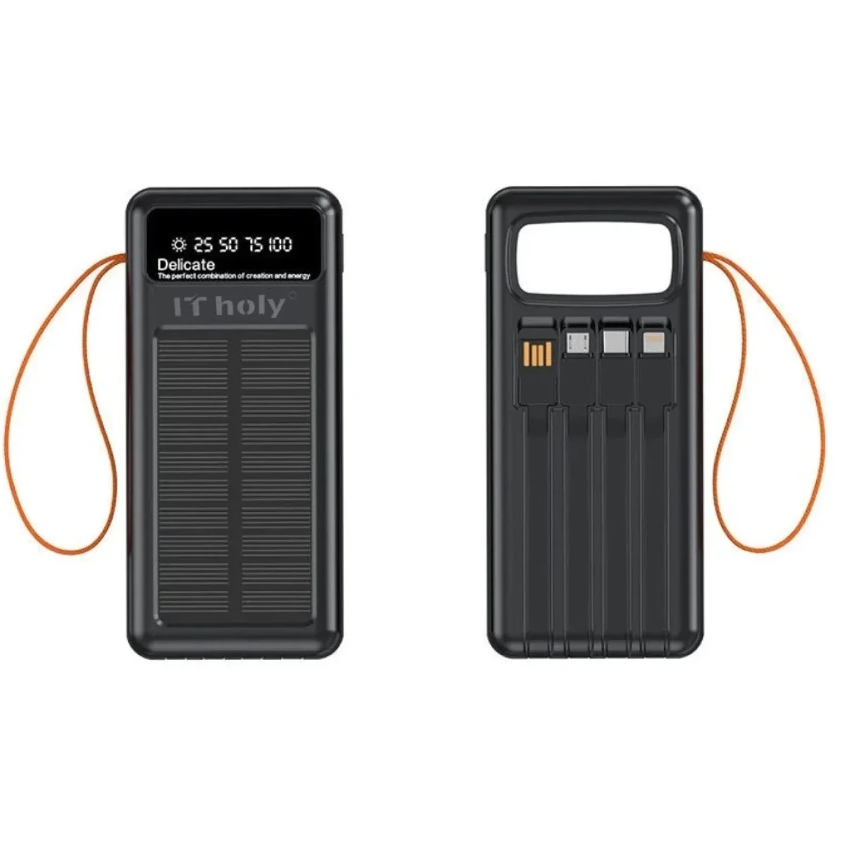 IT Holy B53 Solar Power Bank 50000mAh 10W with 4 Built-in Cables Black