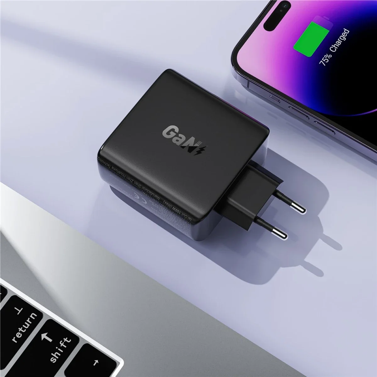 شاحن جداري ACEFAST A94 بقوة 100 واط GaN وPD مع 3 منافذ USB-C ومنفذ USB-A، قابس أوروبي، أسود - Thumbnail 4