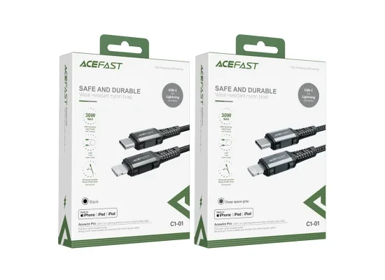 كابل شحن سريع ACEFAST C7-03 USB-C إلى USB-C مضفر بطول 1.2 متر وقدرة 100W وشاشة إضاءة - أسود - Thumbnail 6