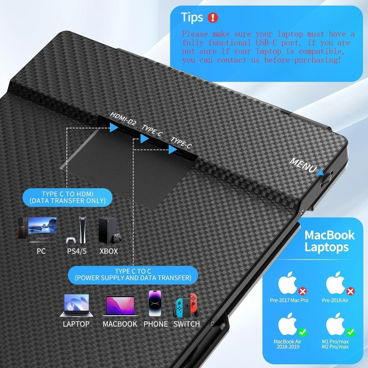 موسع شاشة ثلاثية V2COM S2 مقاس 14 إنش IPS بدقة Full HD للابتوبات - Thumbnail 5