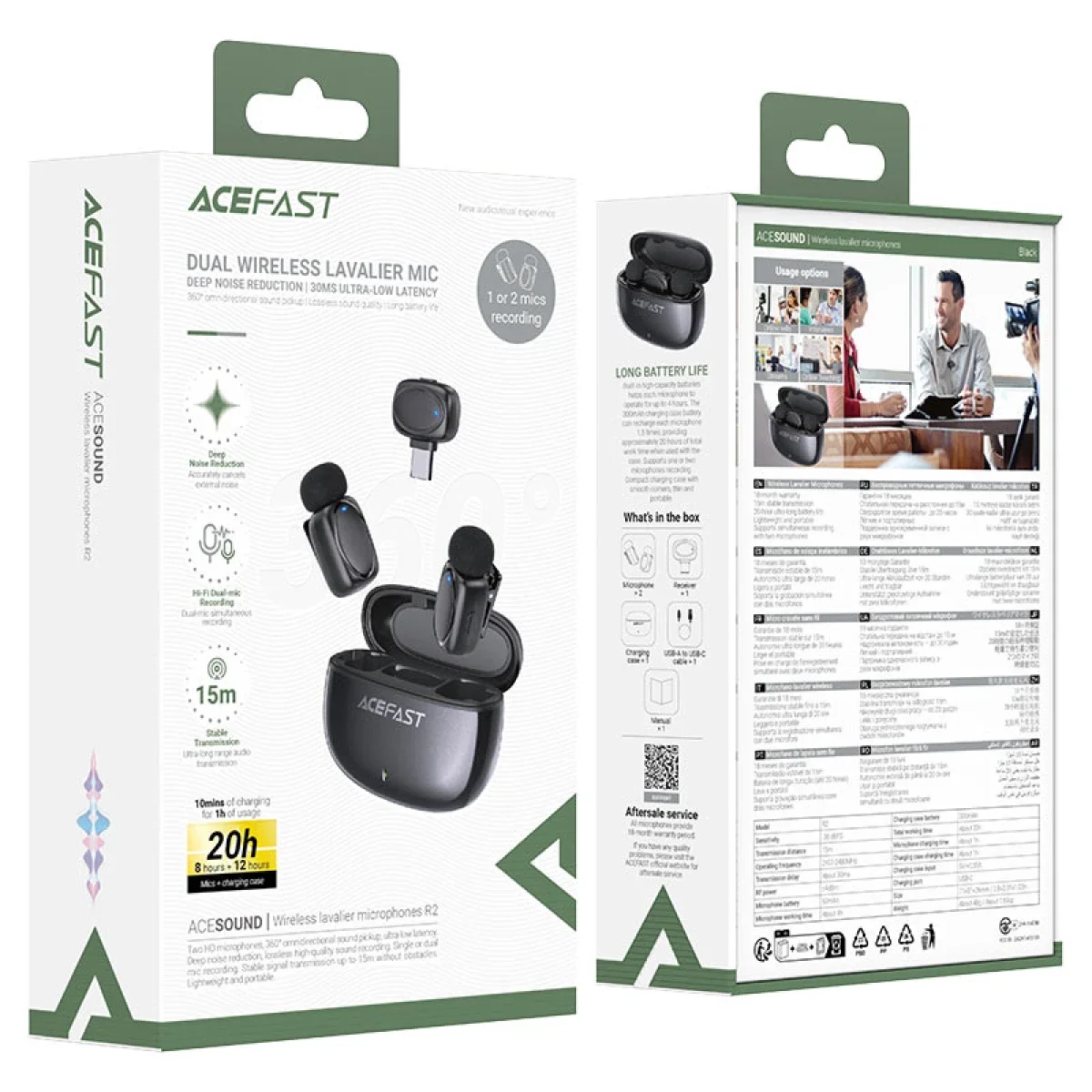 ميكروفون لافالير لاسلكي مزدوج ACEFAST R2 بمنفذ USB-C لهواتف iPhone وAndroid - أسود - Image 7