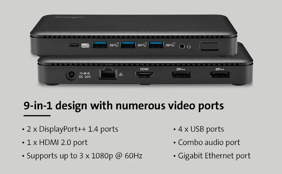محطة لمجموعة واسعة من المنافذ Kensington SD4839P 9 في 1 USB-C بدون تعريف بقدرة 85W PD وسرعة 10Gbps لون أسود - Image 11