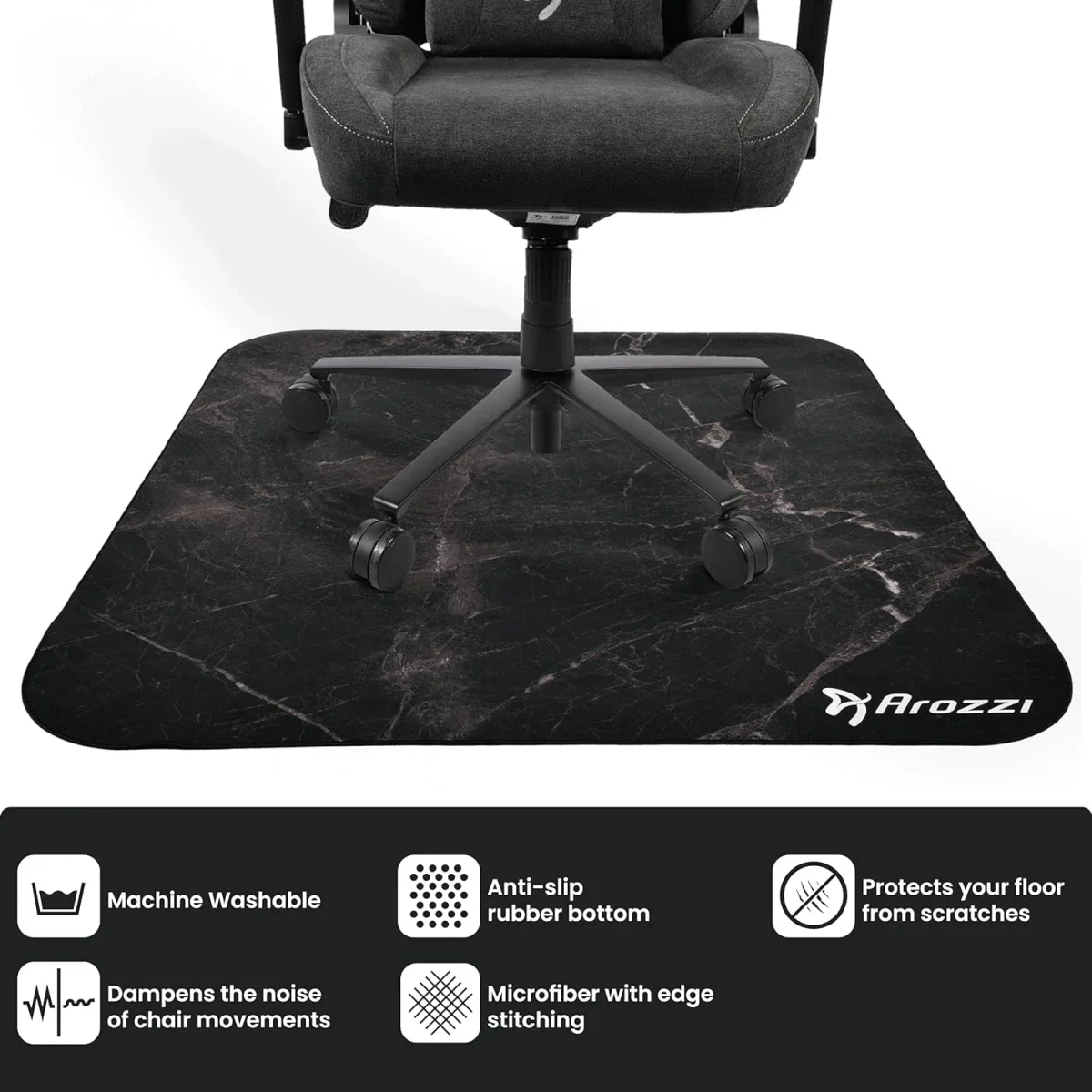 مفرش أرضية Arozzi Zona Quattro من الألياف الدقيقة لكرسي الألعاب للسجاد - Black Marble - Thumbnail 5