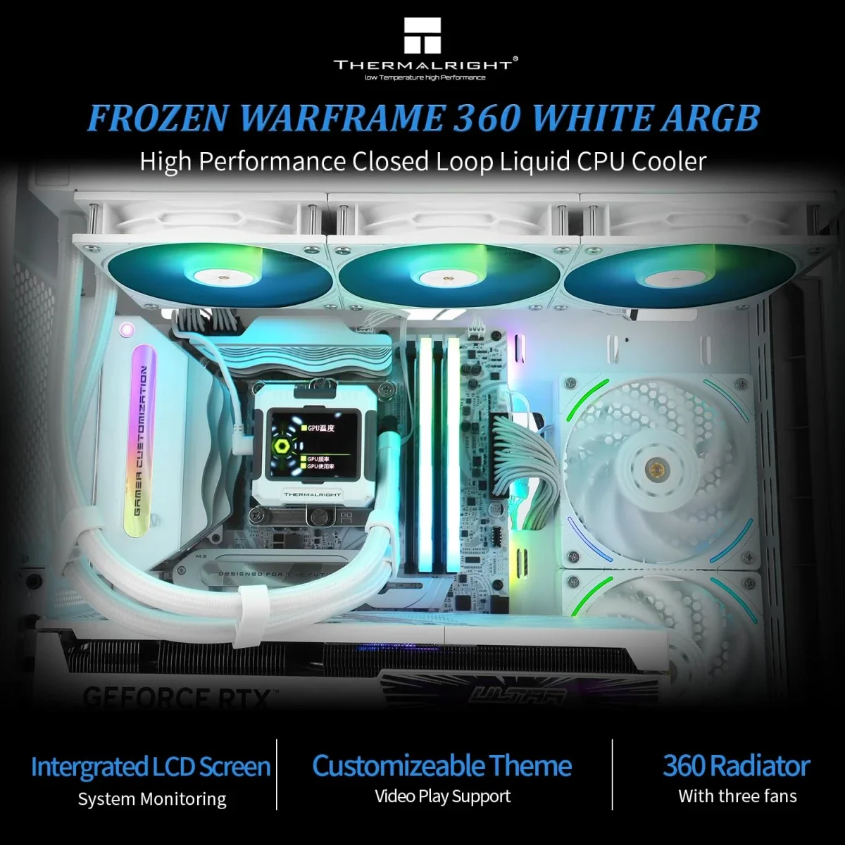 مبرد سائل للمعالج Thermalright Frozen Warframe 360 أبيض ARGB بتصميم AIO مع شاشة LCD - Thumbnail 2