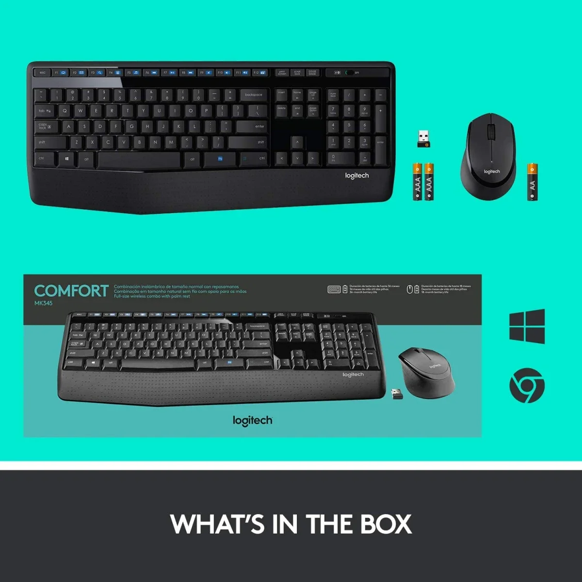 Logitech MK345 Wireless Keyboard and Mouse Combo with Palm Rest, Arabic/English Layout - Thumbnail 4