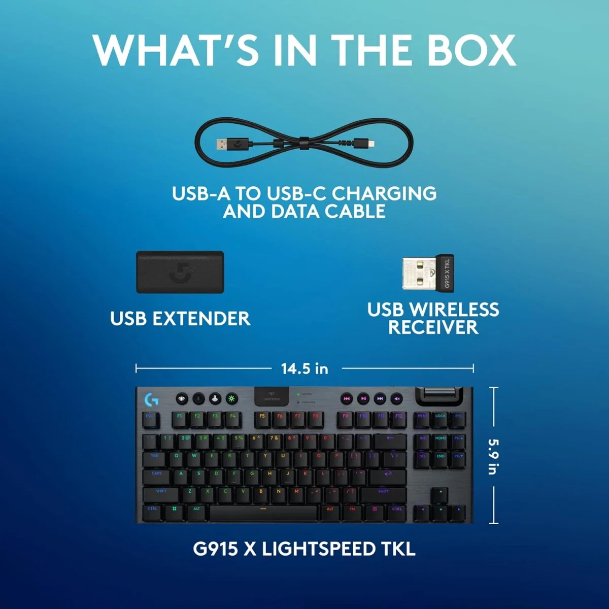 لوحة مفاتيح ألعاب Logitech G915 X LIGHTSPEED TKL ميكانيكية لاسلكية بمفاتيح GL Clicky لون أسود - Thumbnail 5