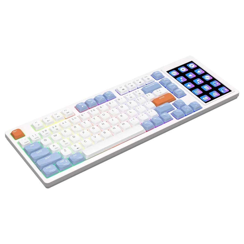كيبورد AJAZZ AK815 ميكانيكي بشاشة وسويتشات بنية وإضاءة RGB – أزرق وأبيض وبرتقالي - Image 4