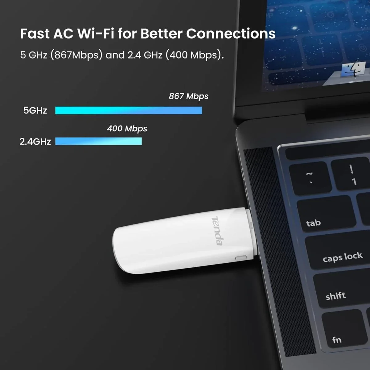 Tenda U12 AC1300 Dual-Band USB 3.0 Wi-Fi Adapter with High-Gain Antenna, White - Image 3