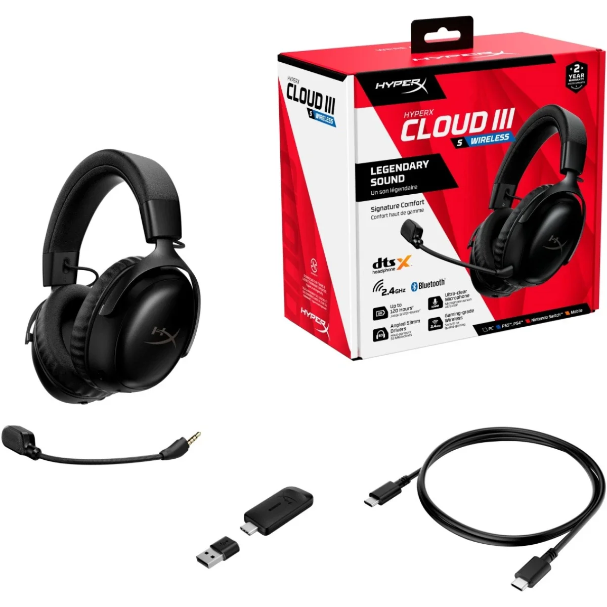 سماعة ألعاب Hyper X Cloud III S (2025) لاسلكية بمحركات 53 مم، أسود - Thumbnail 11