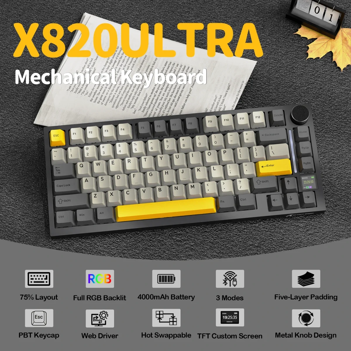 لوحة مفاتيح ميكانيكية ATTACK SHARK X820 ULTRA ثلاثية الاتصال ستار بلاك مع Gift Switch - Image 3