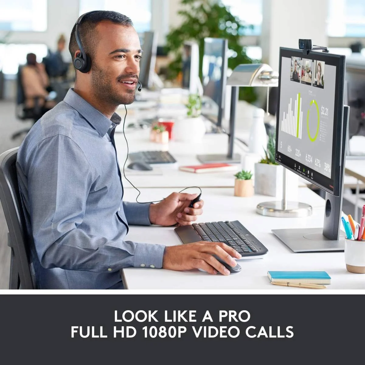ويب كام Logitech C920 PRO للأعمال بدقة Full HD 1080p وعدسة زجاجية - Thumbnail 5