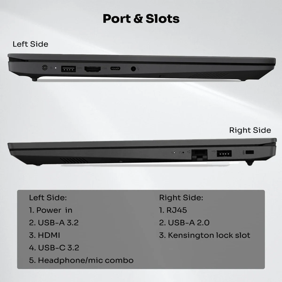 Lenovo V15 G4 2024 Laptop AMD Ryzen 5 7520U 16GB RAM 512GB SSD 15.6-inch FHD Black - Thumbnail 4