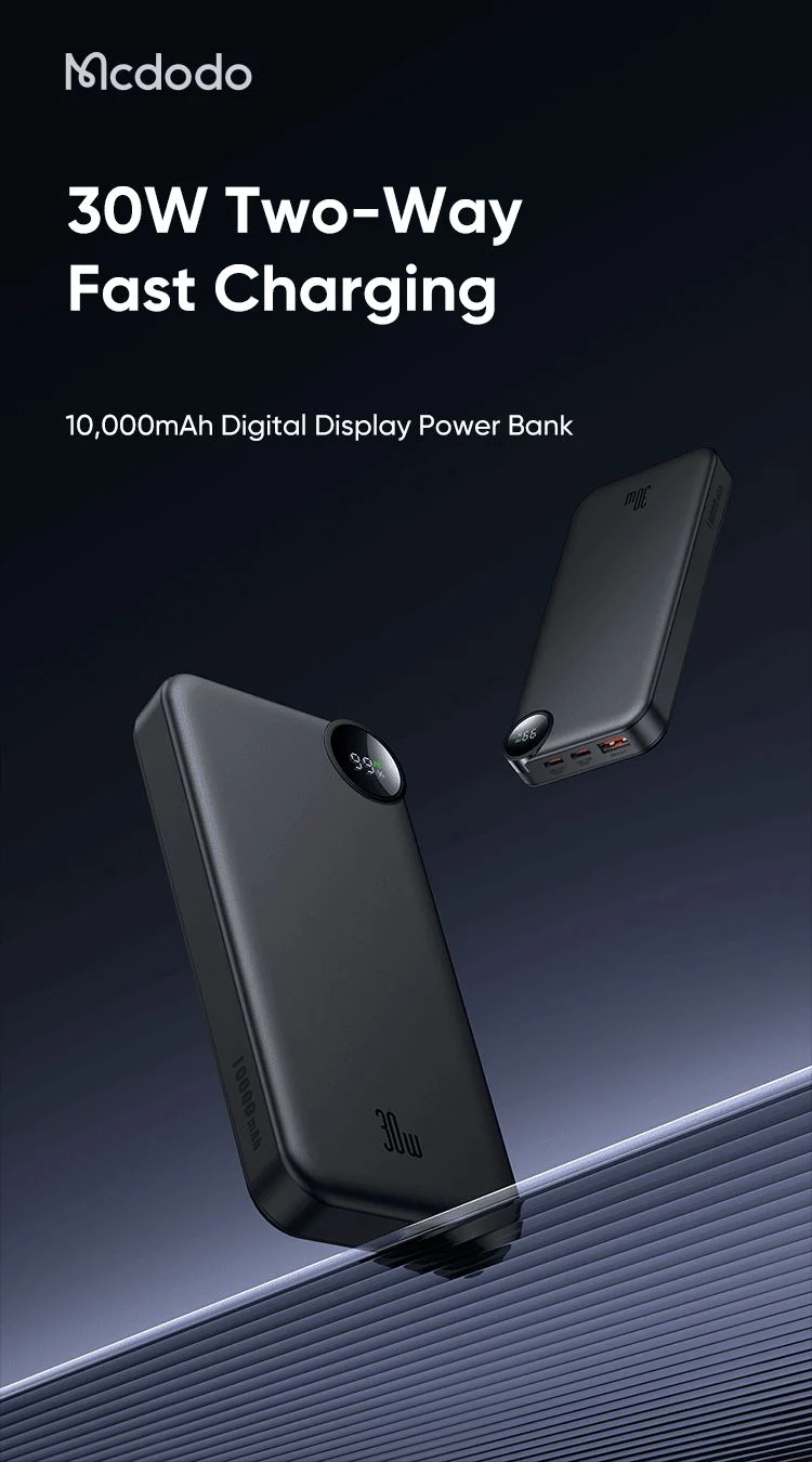 باور بانك Mcdodo MC-3850 بسعة 10000mAh وقدرة 30W مع شاشة LED ومنفذي USB-C ومنفذ USB-A، أسود - Thumbnail 18