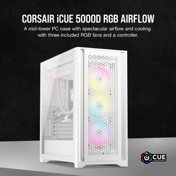 كيس كمبيوتر Corsair iCUE 5000D RGB ميد تاور – أبيض – CC-9011243-WW - Image 4