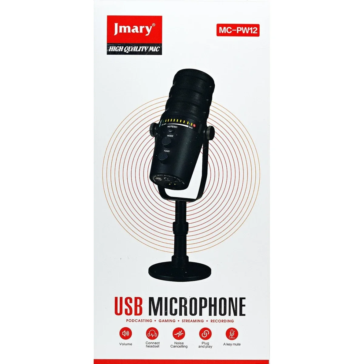 Jmary MC-PW12 USB Cardioid Desktop Microphone with Mute & Zero-Latency Monitoring