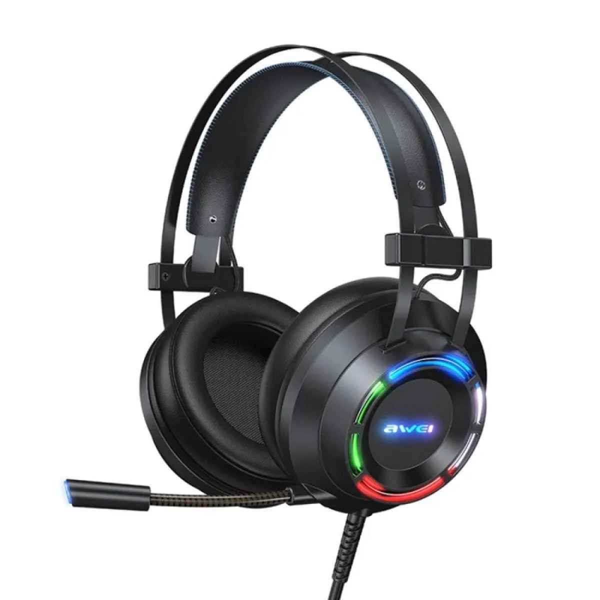 سماعة ألعاب Awei GM-2 سلكية مع ميكروفون USB و3.5mm، أسود