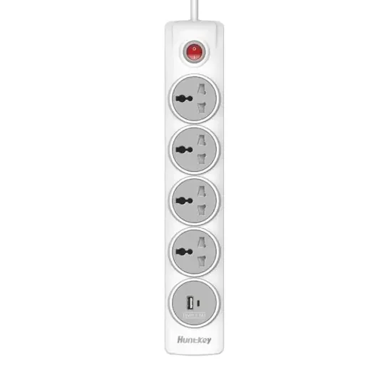 مشترك كهرباء Huntkey SZN507C مع 4 مخارج عالمية وUSB-A وUSB-C، 3 متر، 5V 2.4A