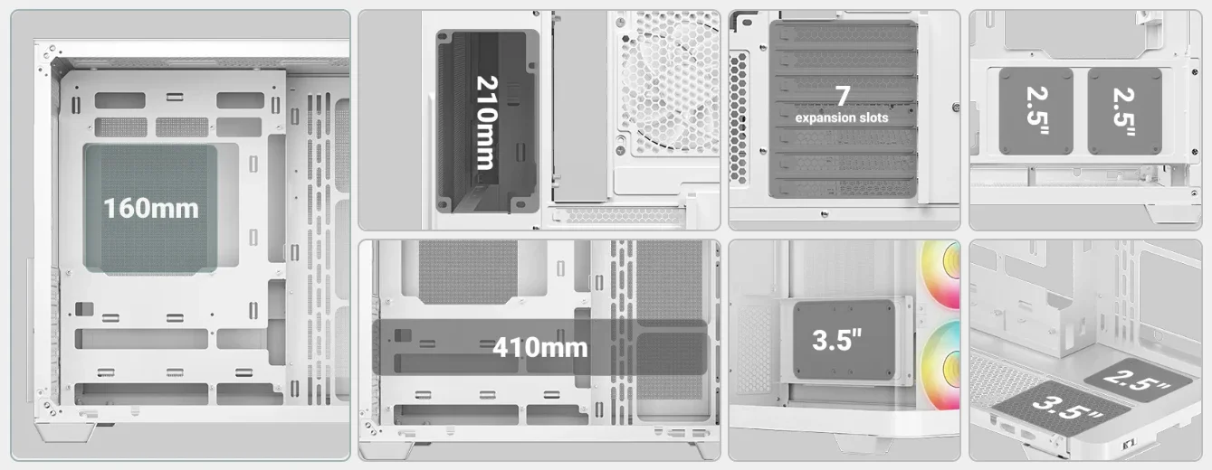 هيكل كمبيوتر DeepCool CG530U 4F ATX ميد تاور بزجاج منحني بانورامي مع 4 مراوح ARGB مثبتة مسبقًا، ثنائي الحجرة، أبيض - Image 10