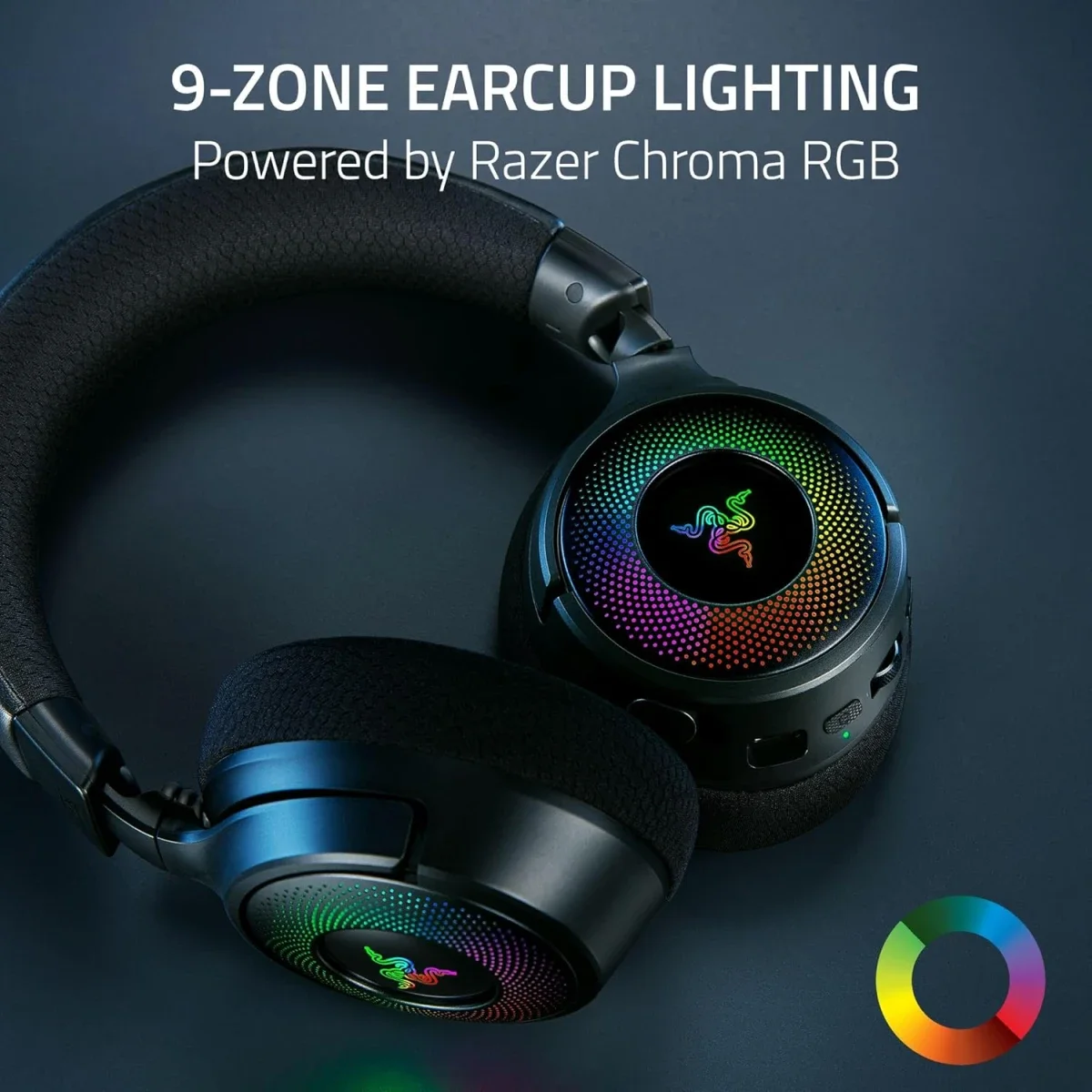 سماعة ألعاب Razer Kraken V4 لاسلكية مع Bluetooth وUSB، مشغلات 40 مم وإضاءة RGB بـ9 مناطق - أسود - Thumbnail 8